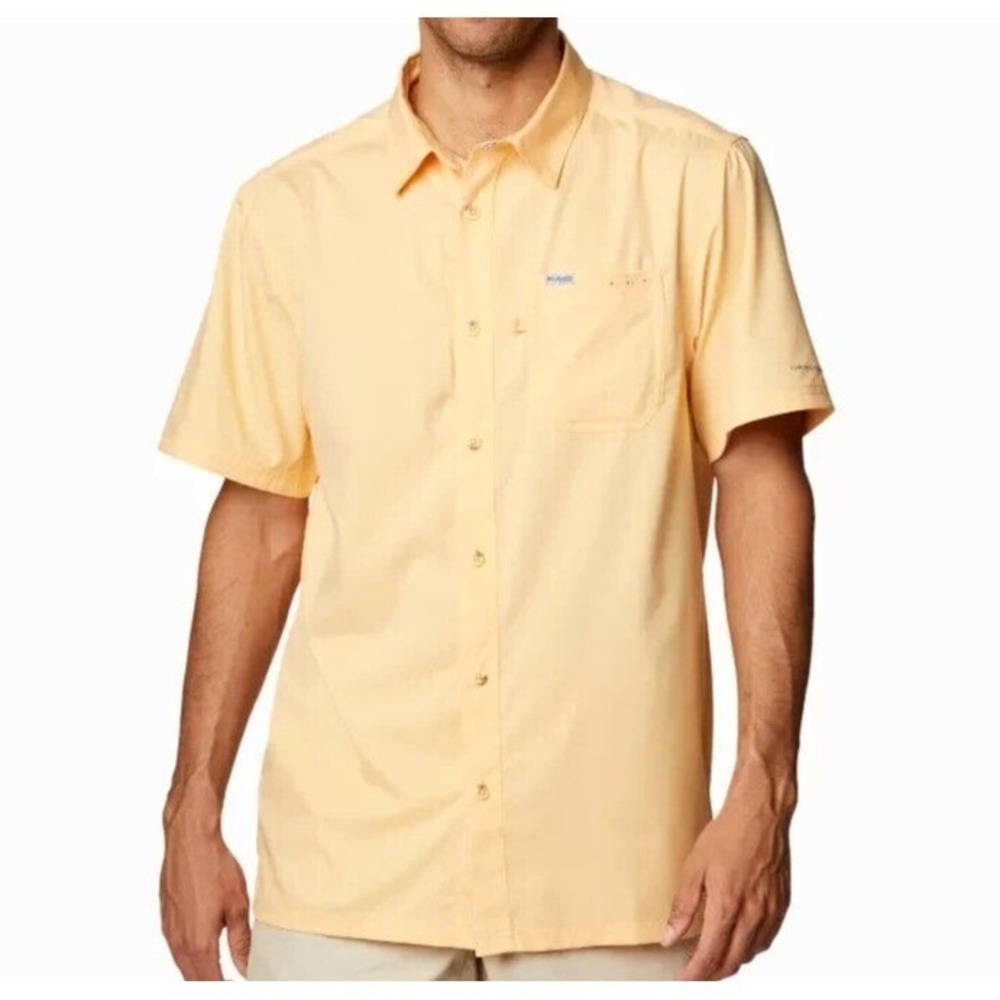 Columbia Sportswear Mens Yellow Short Sleeve Performance Fishing Shirt Size L